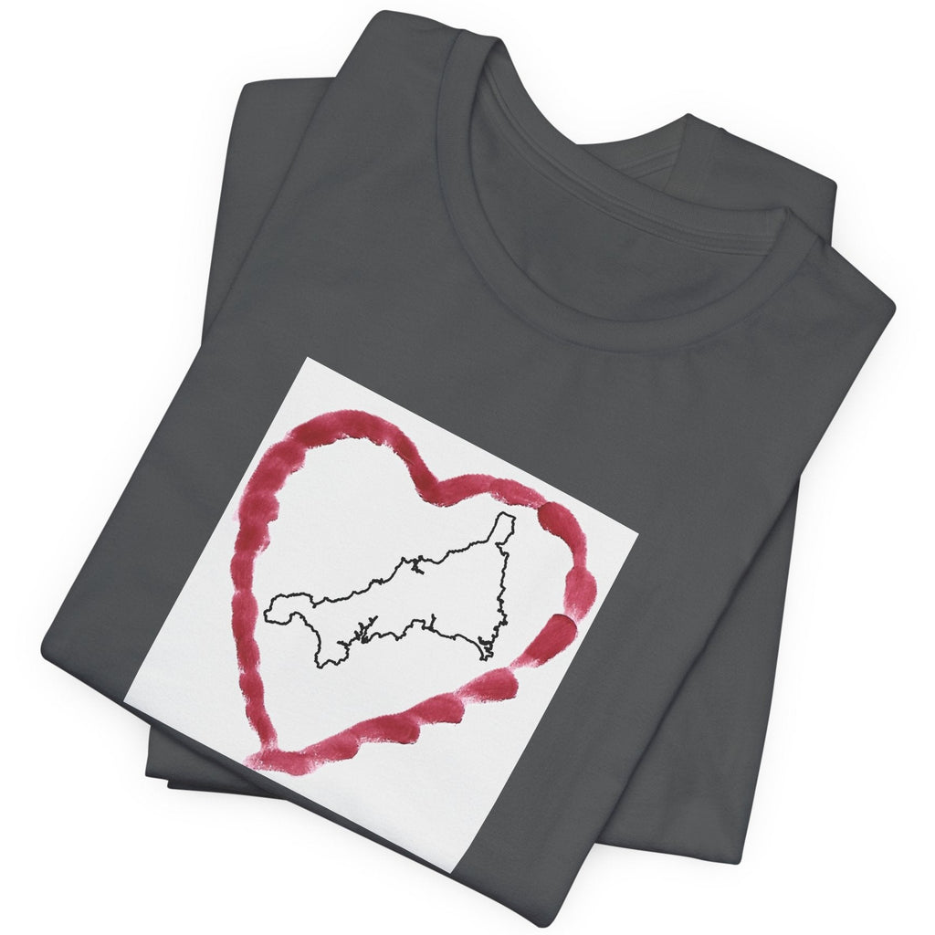 Asphalt grey I Love Cornwall tee — Kernow heart graphic unisex shirt