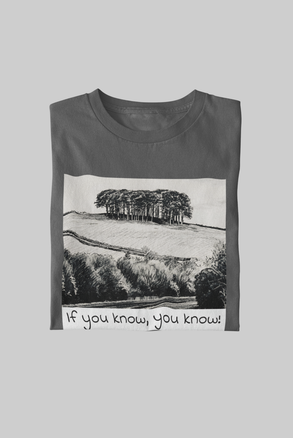 Asphalt grey Nearly There Trees Cornwall t-shirt, A30 landscape print