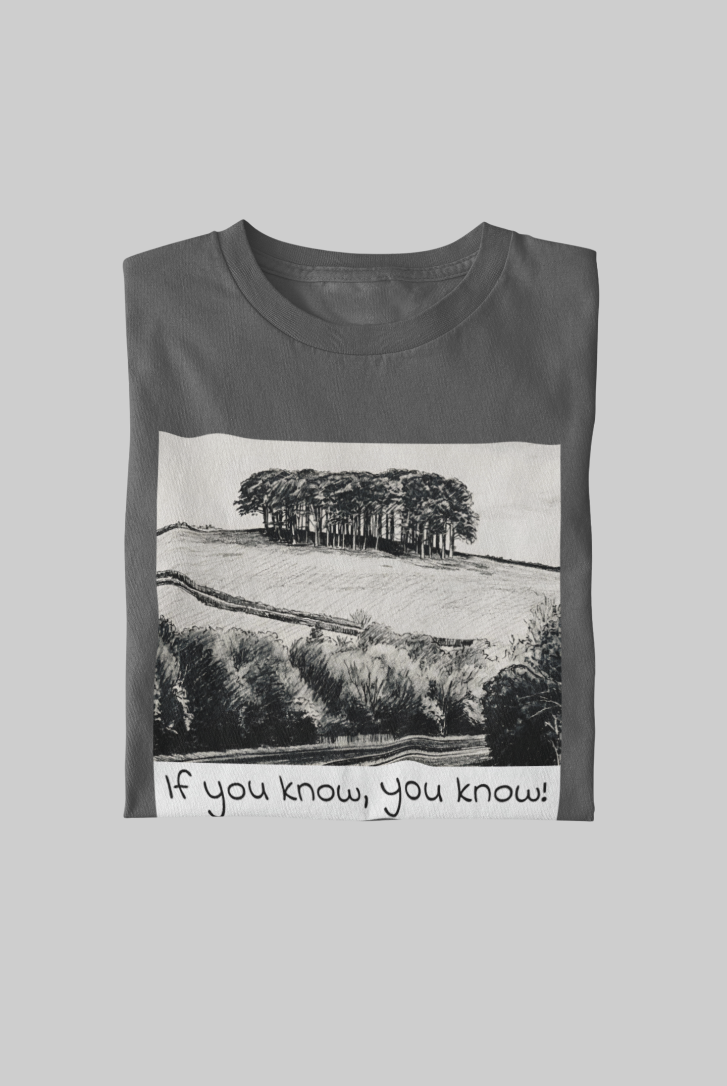 Asphalt grey Nearly There Trees Cornwall t-shirt, A30 landscape print