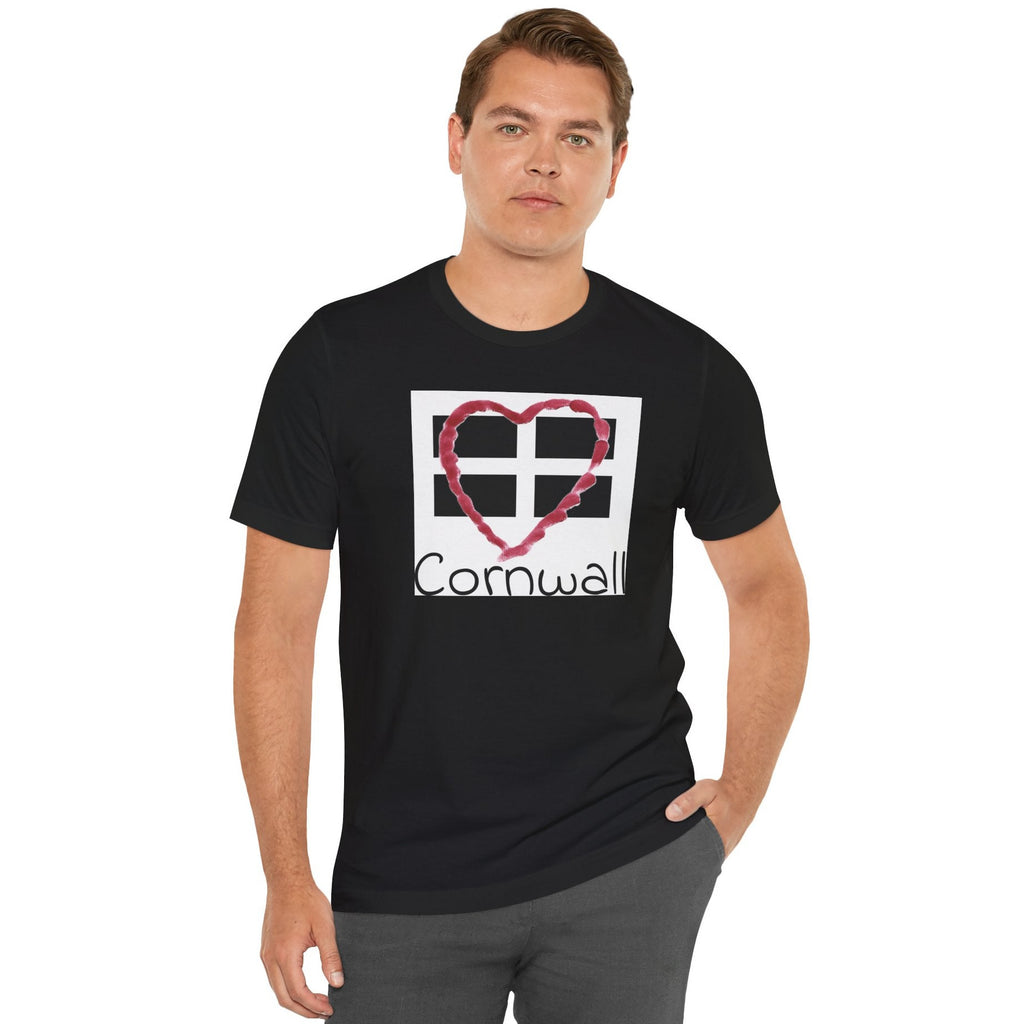 Black Cornwall Heart Flag t-shirt, minimalist Love Cornwall design