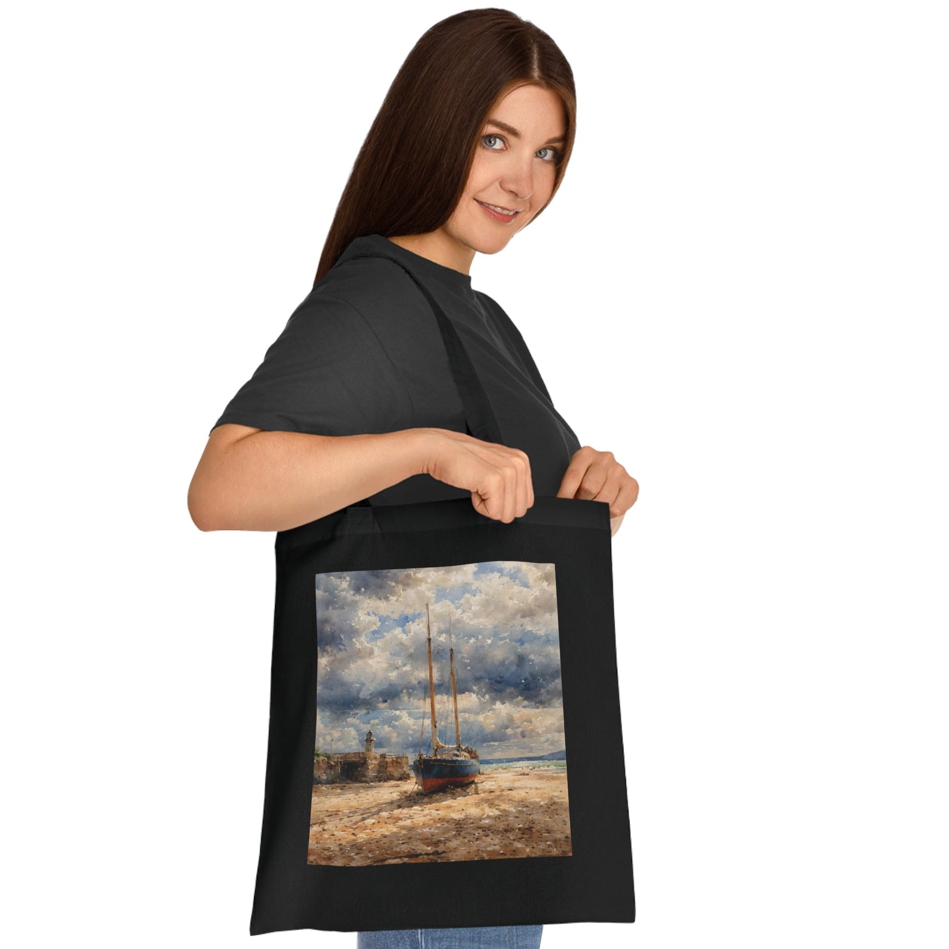 Black St Ives Jumbo gift tote bag — Cornwall fishing heritage cotton shopper
