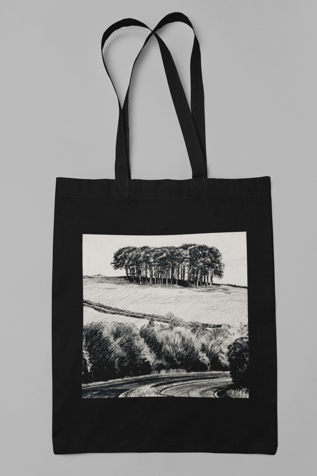 Black cotton tote bag with Cookworthy Knapp Cornwall print design