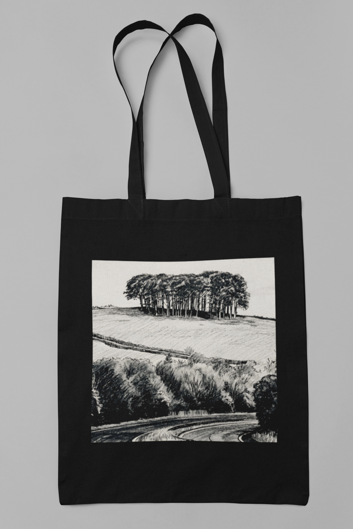 Black cotton tote bag with Cookworthy Knapp Cornwall print design
