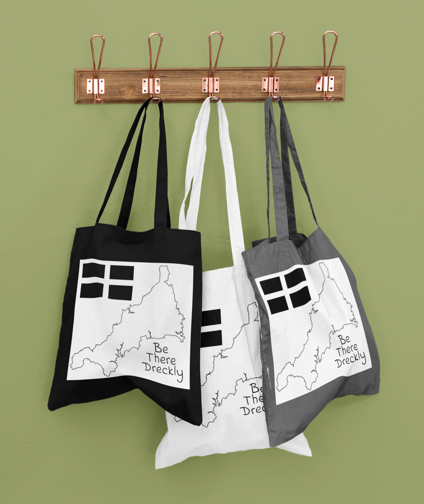 Cornwall tote bag in three colours — natural, grey and black cotton shopper