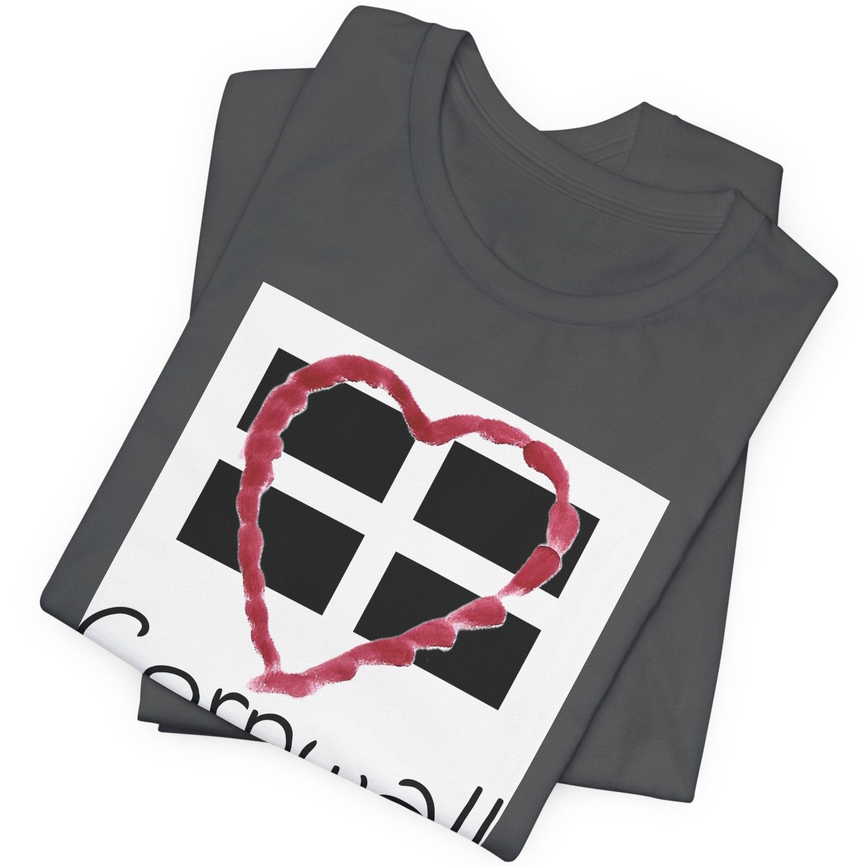 Folded Asphalt grey Cornwall Heart Flag t-shirts, St Piran flag graphic tee stack