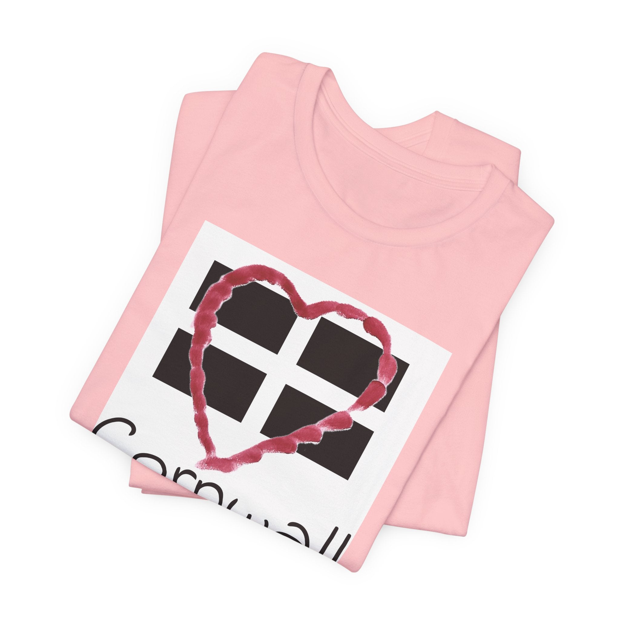 Folded Pink Cornwall Heart Flag t-shirts, St Piran flag graphic tee stack
