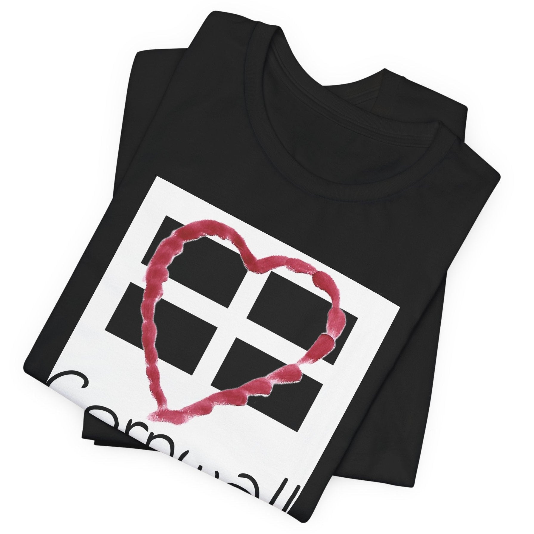 Folded black Cornwall Heart Flag t-shirts, St Piran flag graphic tee stack