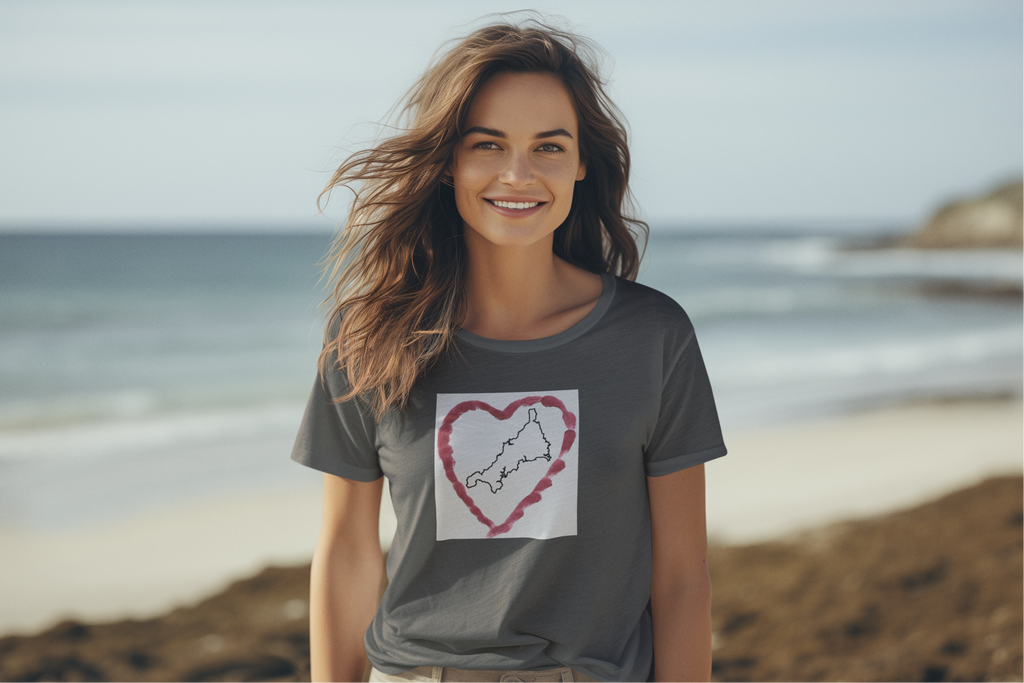 Girl in I Love Cornwall Asphalt unisex t-shirt — Kernow heart map graphic tee