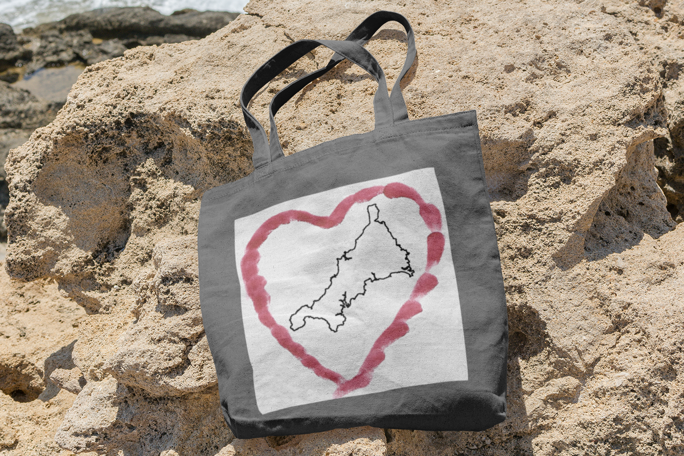 Grey I Love Cornwall tote bag with Kernow heart design — Cornish gift shopper
