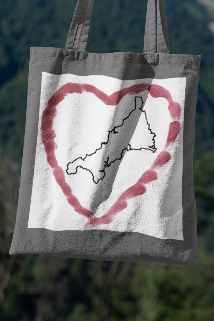 Handle detail on I Love Cornwall cotton tote — reinforced stitching Cornish gift bag