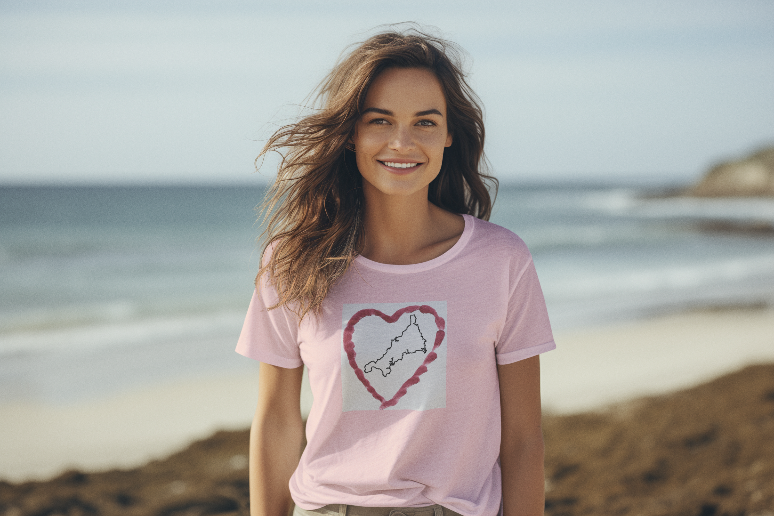 I Love Cornwall soft pink unisex tee — Kernow heart design Cornwall gift shirt