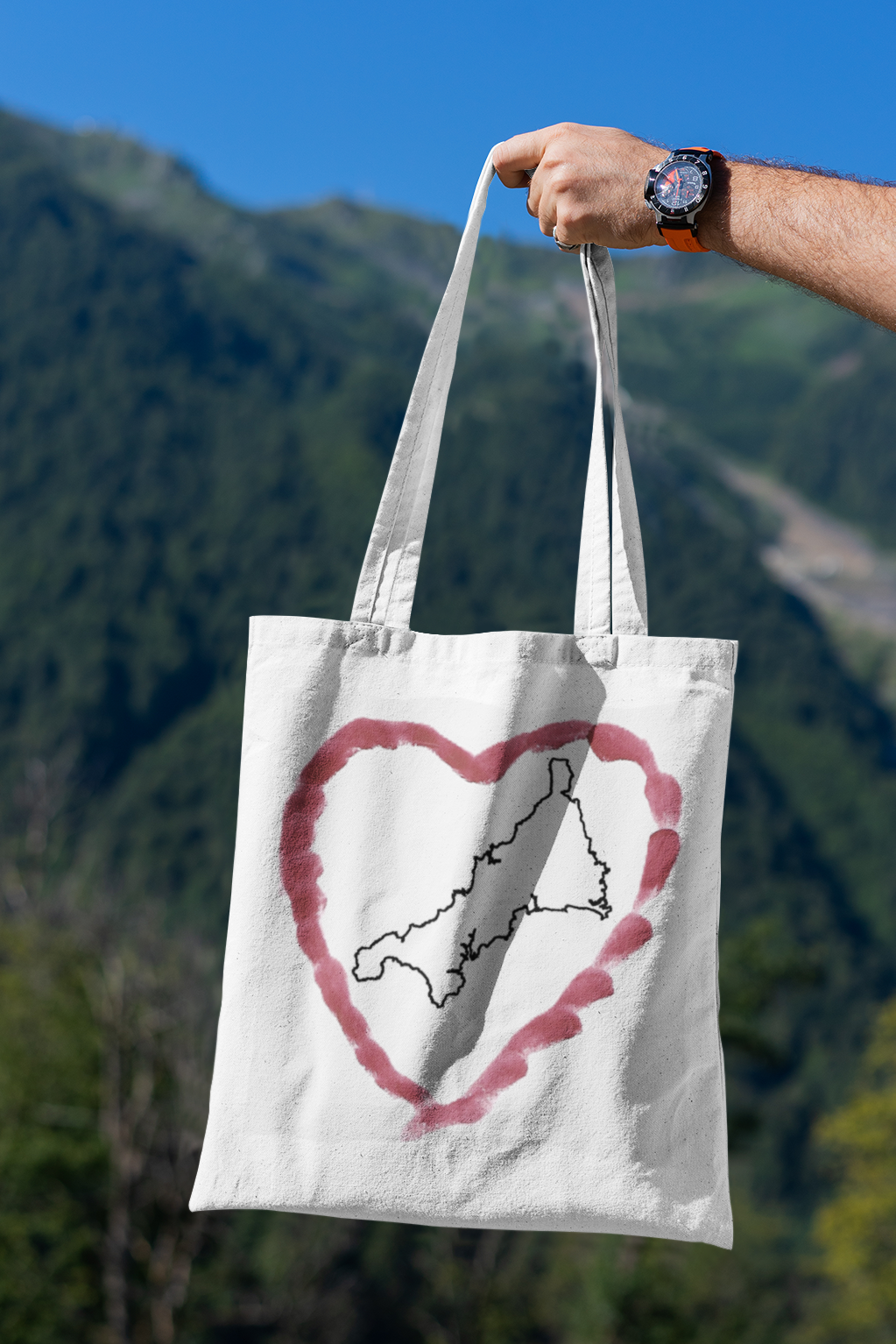 I Love Cornwall tote bag in white, grey and black — Kernow heart cotton shopper