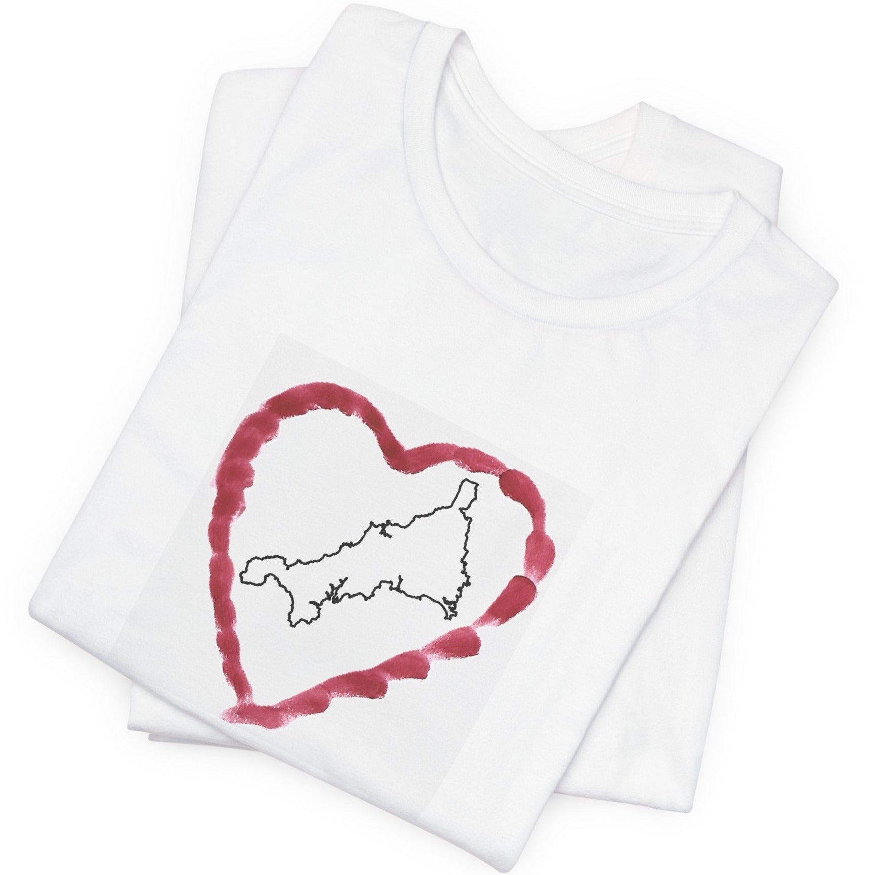 I Love Cornwall white unisex t-shirt — Kernow heart map graphic tee