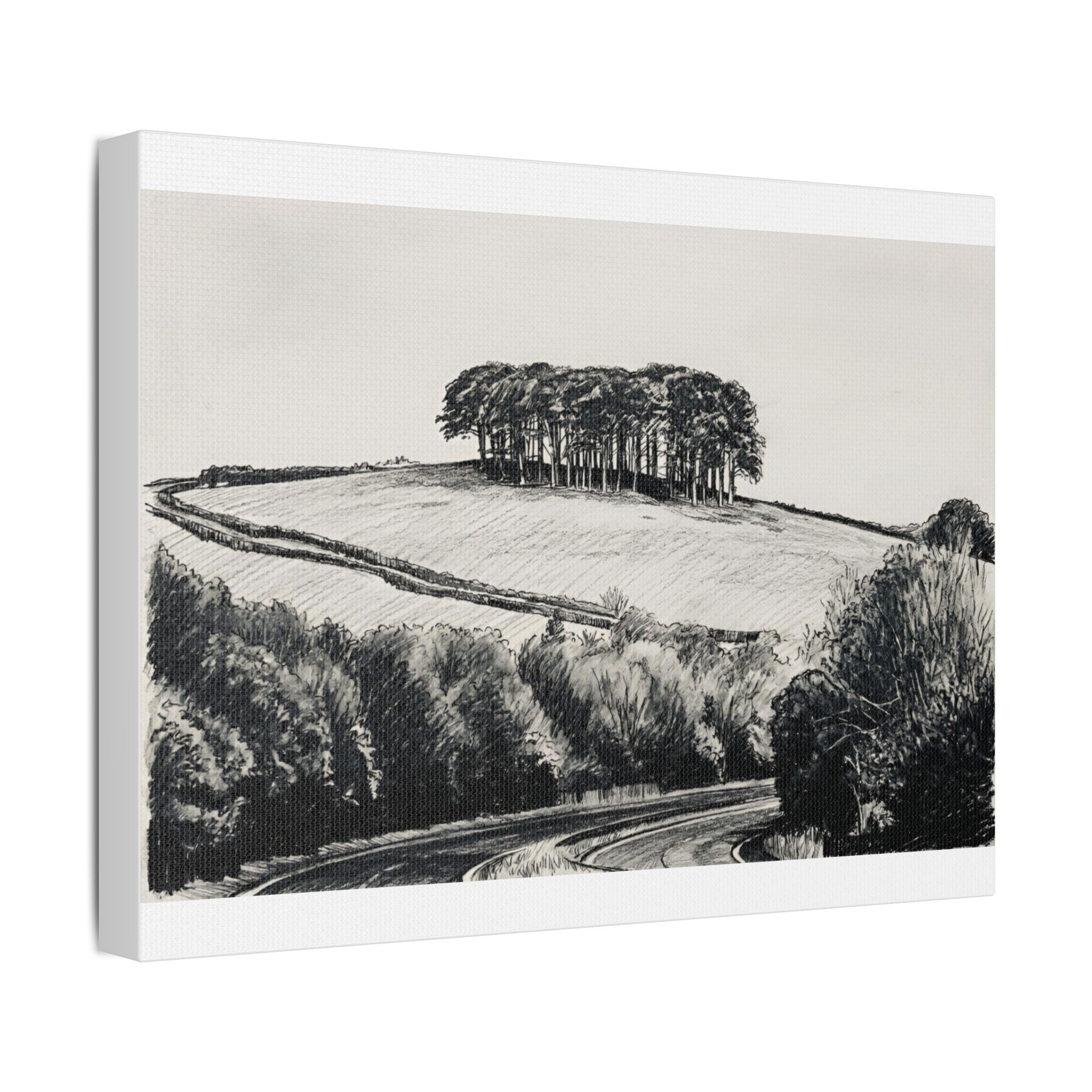 Nearly There Trees Cookworthy Knapp angled charcoal canvas print – Cornwall A30 landmark art