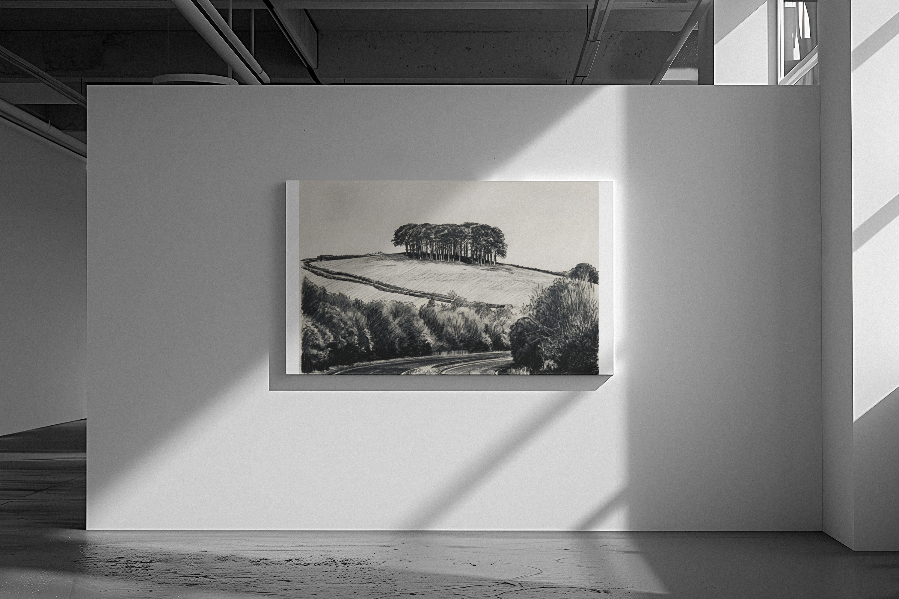 Nearly There Trees Cookworthy Knapp detailed charcoal canvas print – Cornwall A30 landmark art