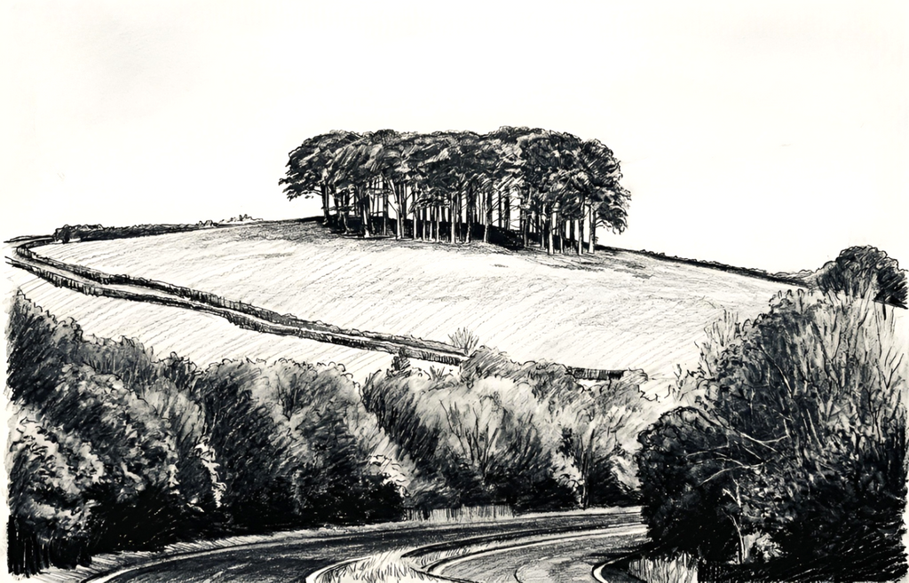 Nearly There Trees Cookworthy Knapp unframed fine art print on white – A30 Cornwall black and white landscape giclée