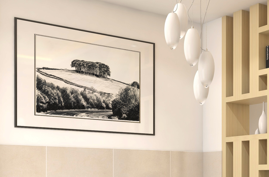 Nearly There Trees Cornwall fine art print in living room – A30 Cookworthy Knapp landscape wall art gift