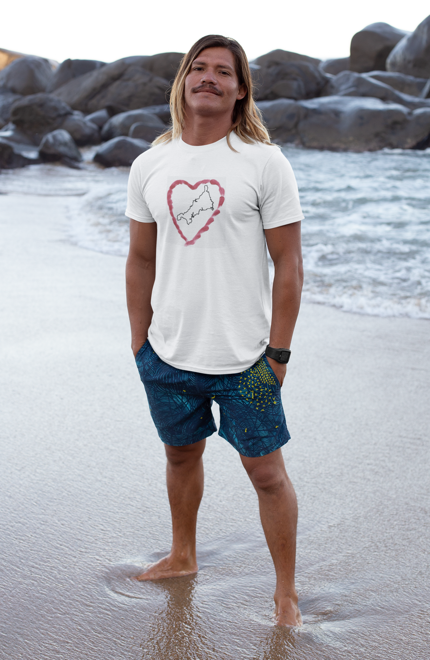 Person wearing I Love Cornwall graphic tee — Kernow heart design unisex shirt