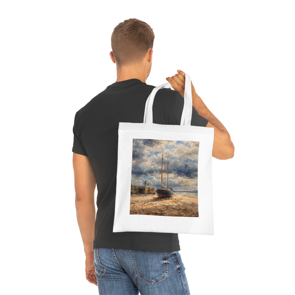 Reinforced double-stitched handles on St Ives Cornwall cotton tote bag