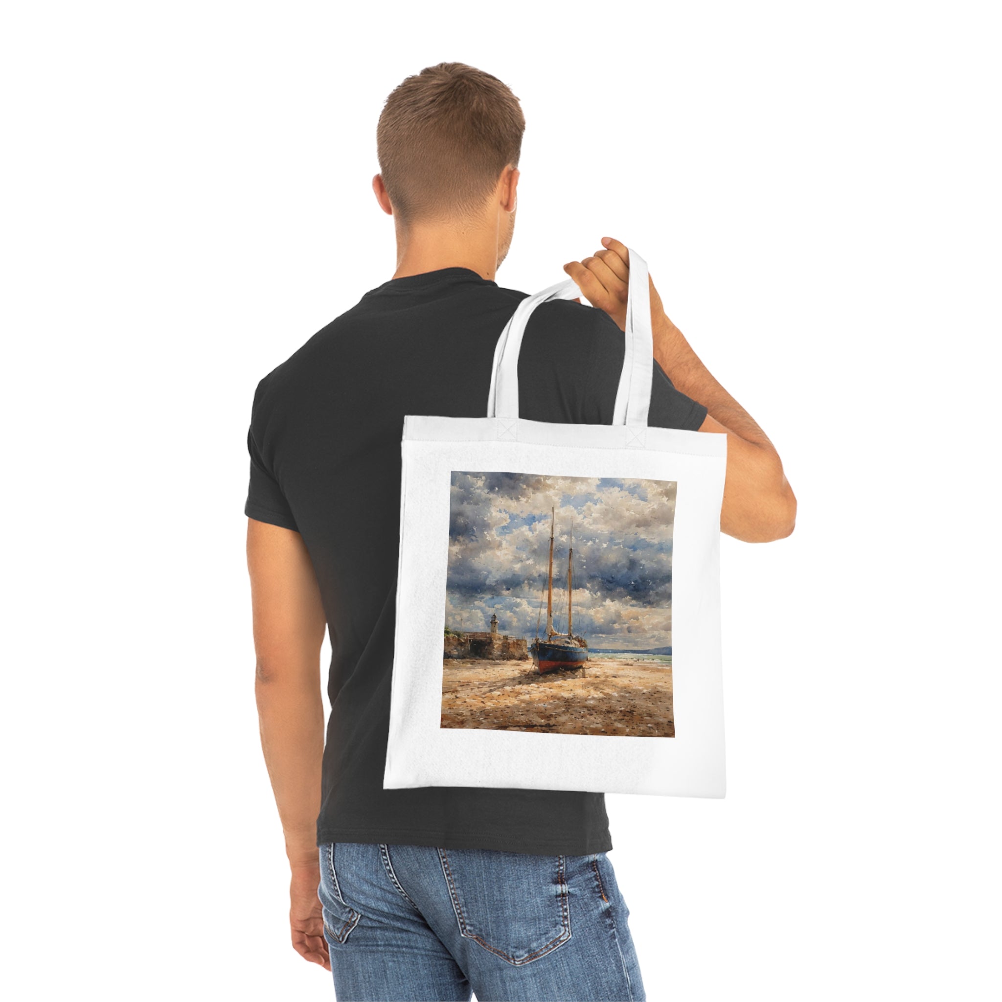 Reinforced double-stitched handles on St Ives Cornwall cotton tote bag