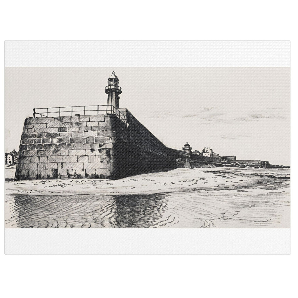 Smeaton's Pier Cornwall stretched canvas angled view – ready to hang charcoal wall art St Ives