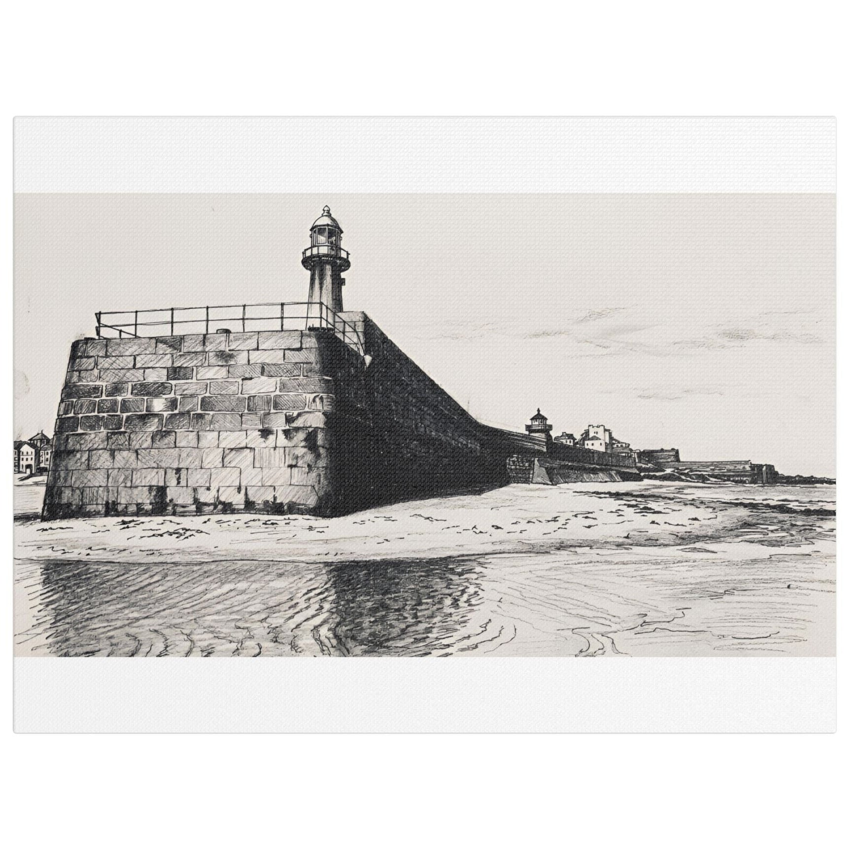 Smeaton's Pier Cornwall stretched canvas angled view – ready to hang charcoal wall art St Ives