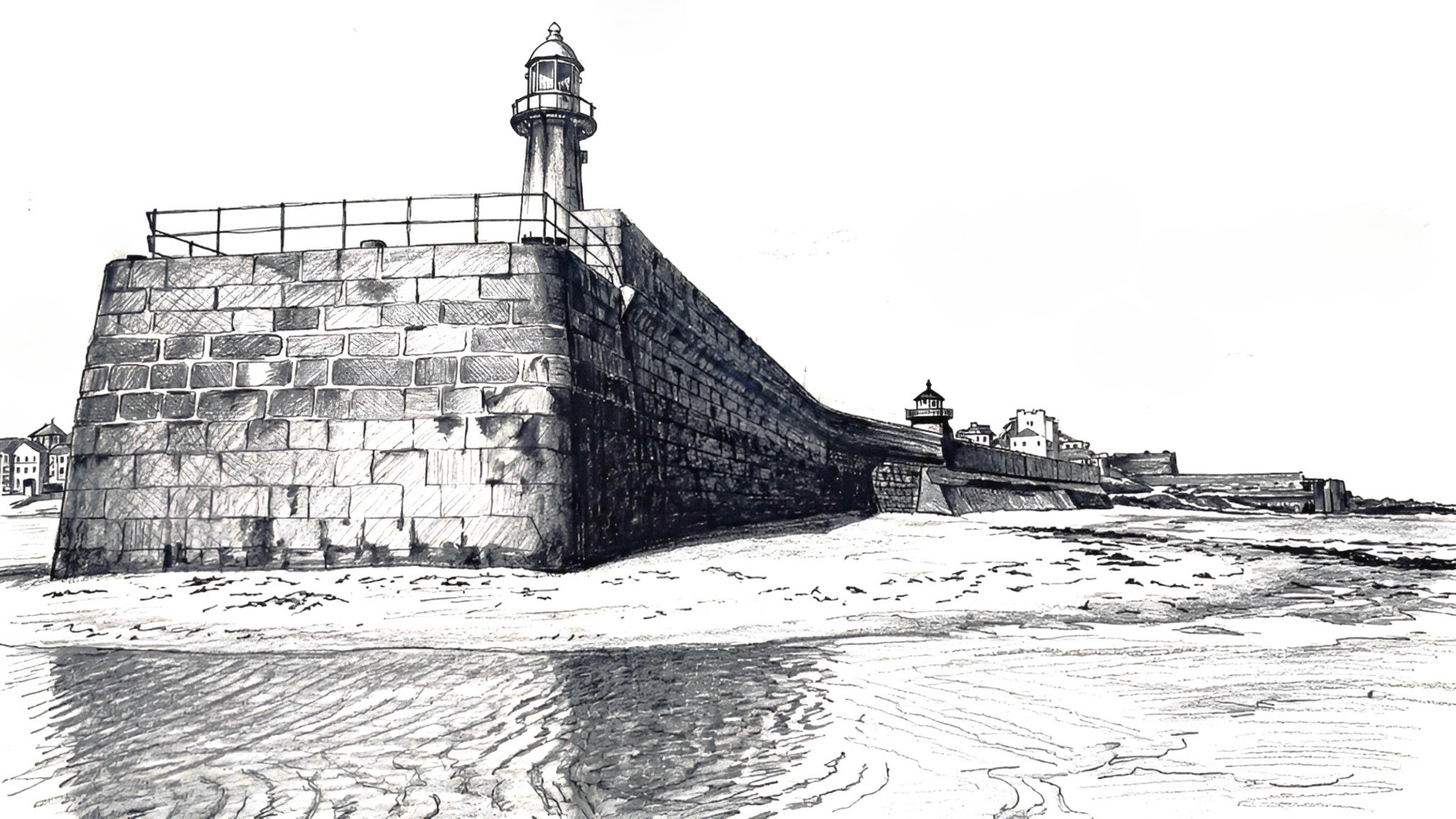 Smeaton's Pier St Ives Cornwall giclée print 220gsm – black and white fine art poster