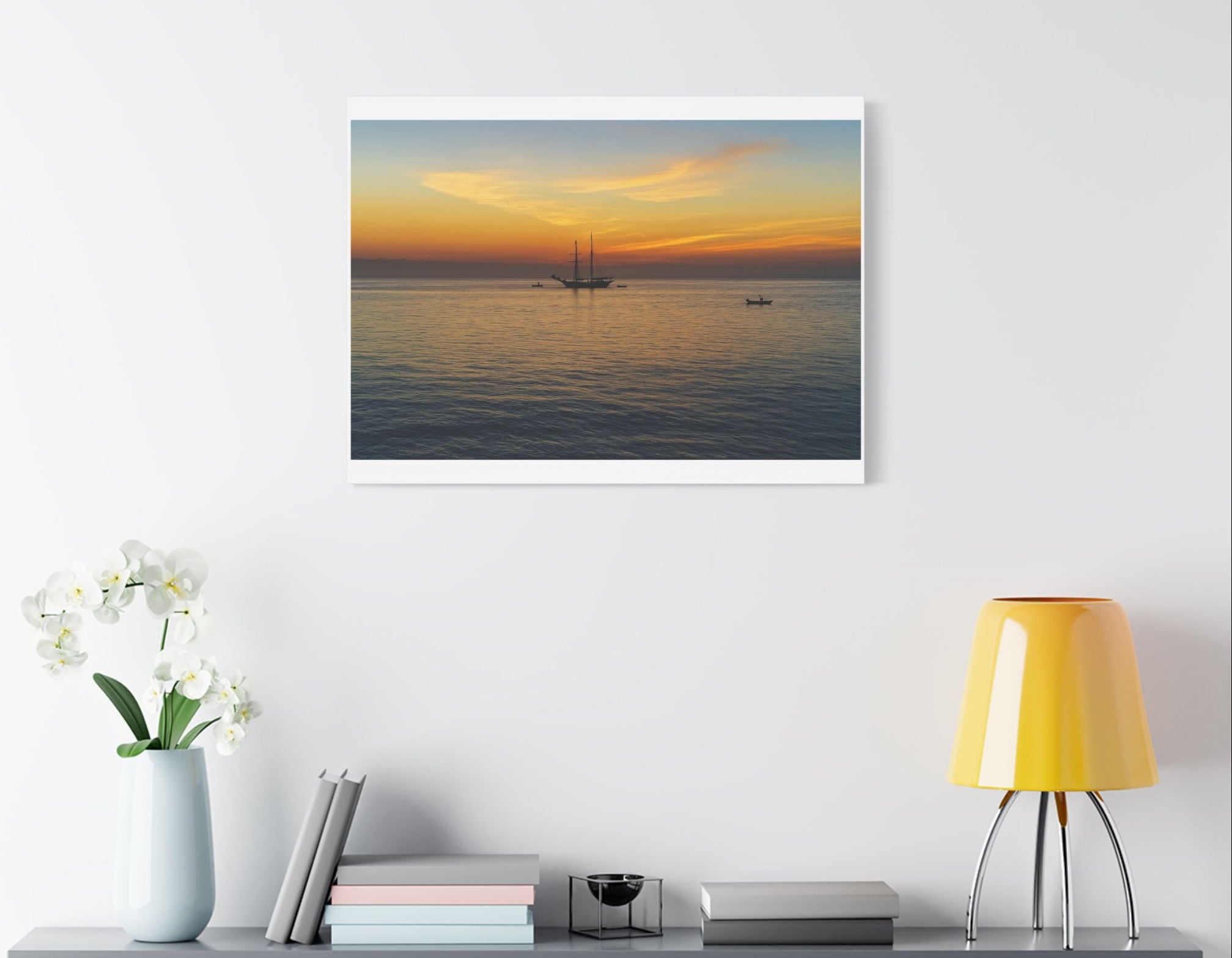 St Ives Bay sunrise canvas above sideboard – warm Cornwall seascape wall art gift idea