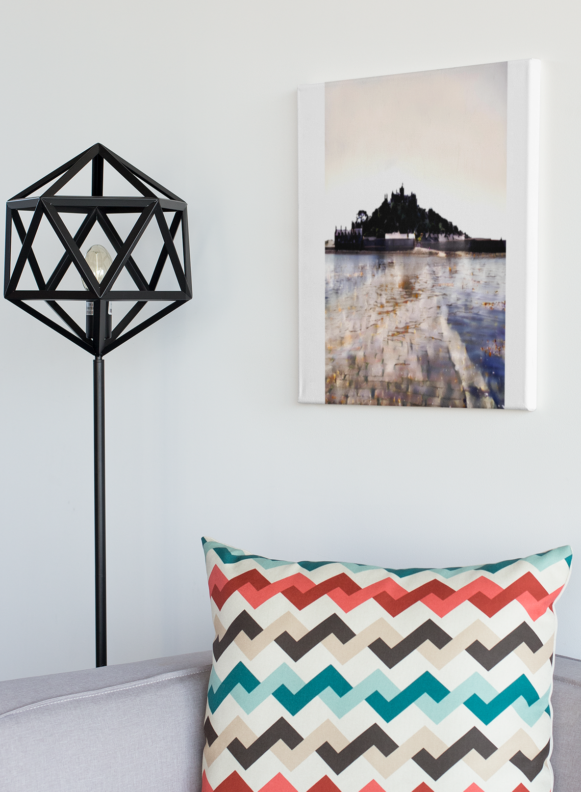 St Michael's Mount Marazion watercolour canvas leaning against wall – Cornwall coastal interior decor