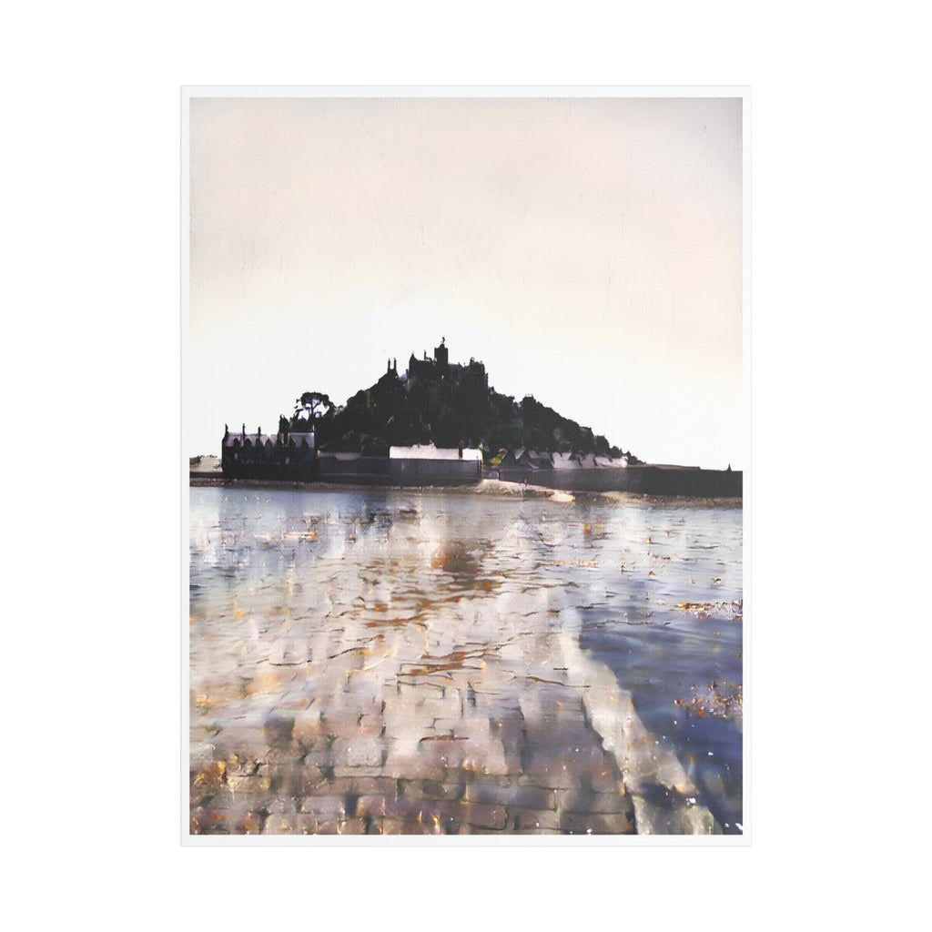 St Michael's Mount Marazion watercolour stretched canvas print – Cornwall portrait wall art
