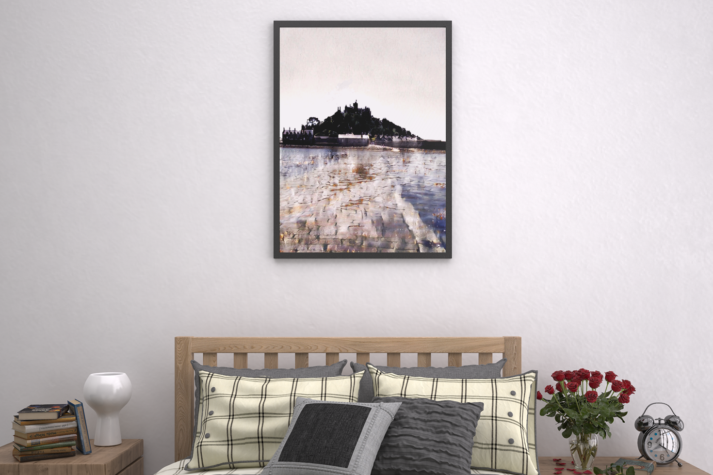 St Michael's Mount fine art print in boho bedroom gallery wall Cornwall