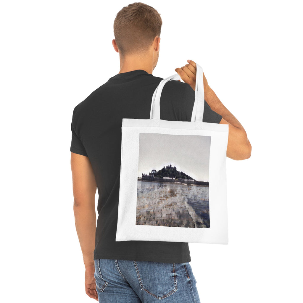 St Michael's Mount tote bag available in grey, white and black — Cornwall cotton shopper
