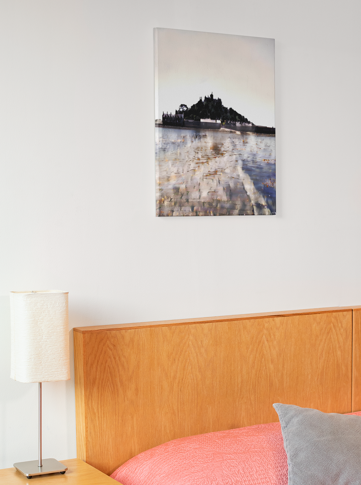 St Michael's Mount watercolour canvas above bed – Cornwall bedroom wall art gift idea