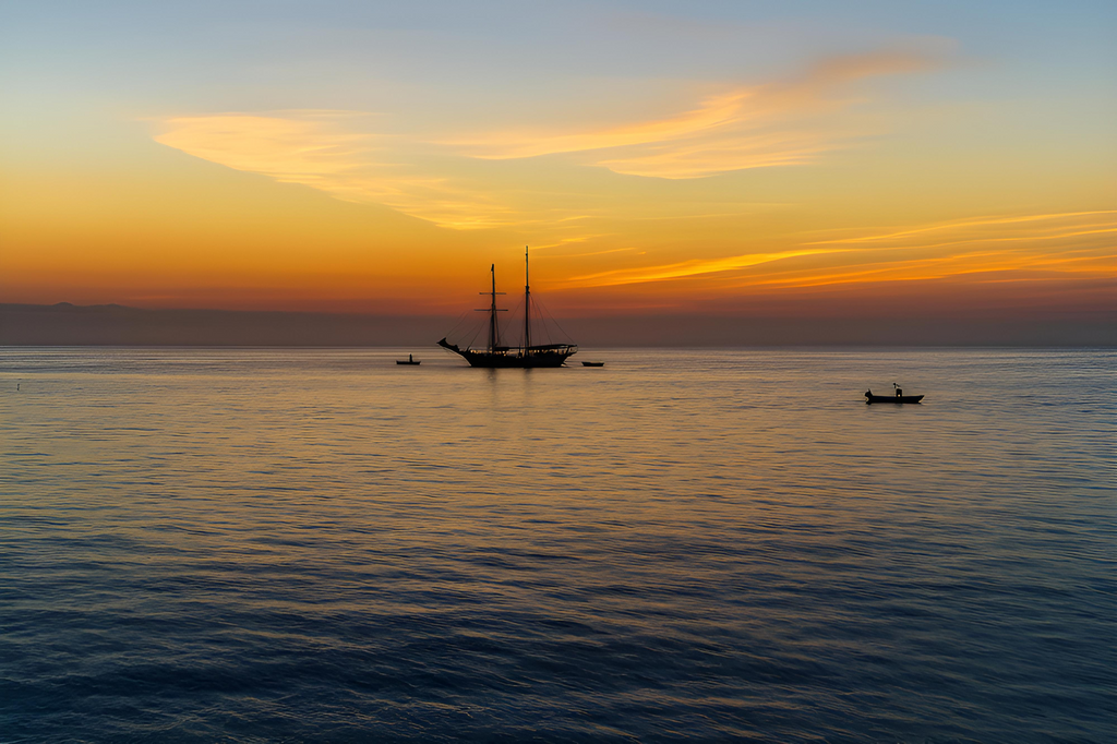 Sunrise Over St Ives Bay Cornwall print detail – golden sky sailing boat fine art giclée matte finish