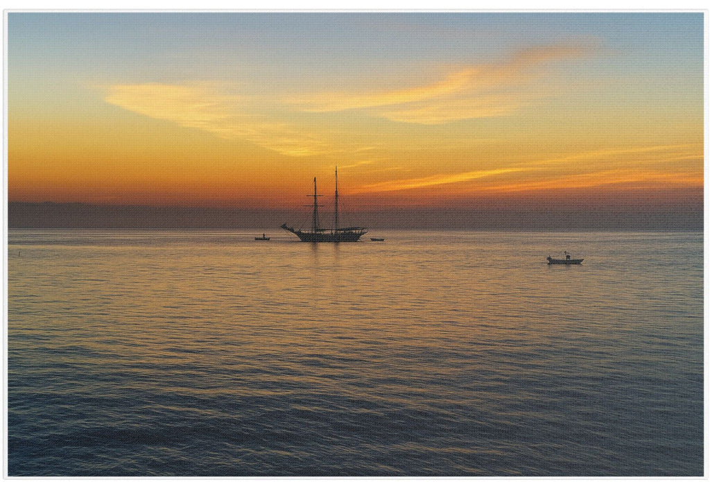 Sunrise Over St Ives Bay stretched canvas print – Cornwall seascape sailing boat wall art