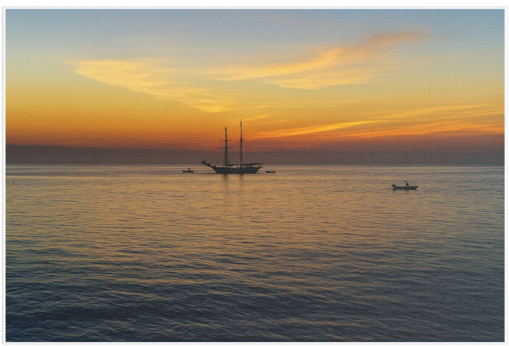 Sunrise Over St Ives Bay stretched canvas print – Cornwall seascape sailing boat wall art