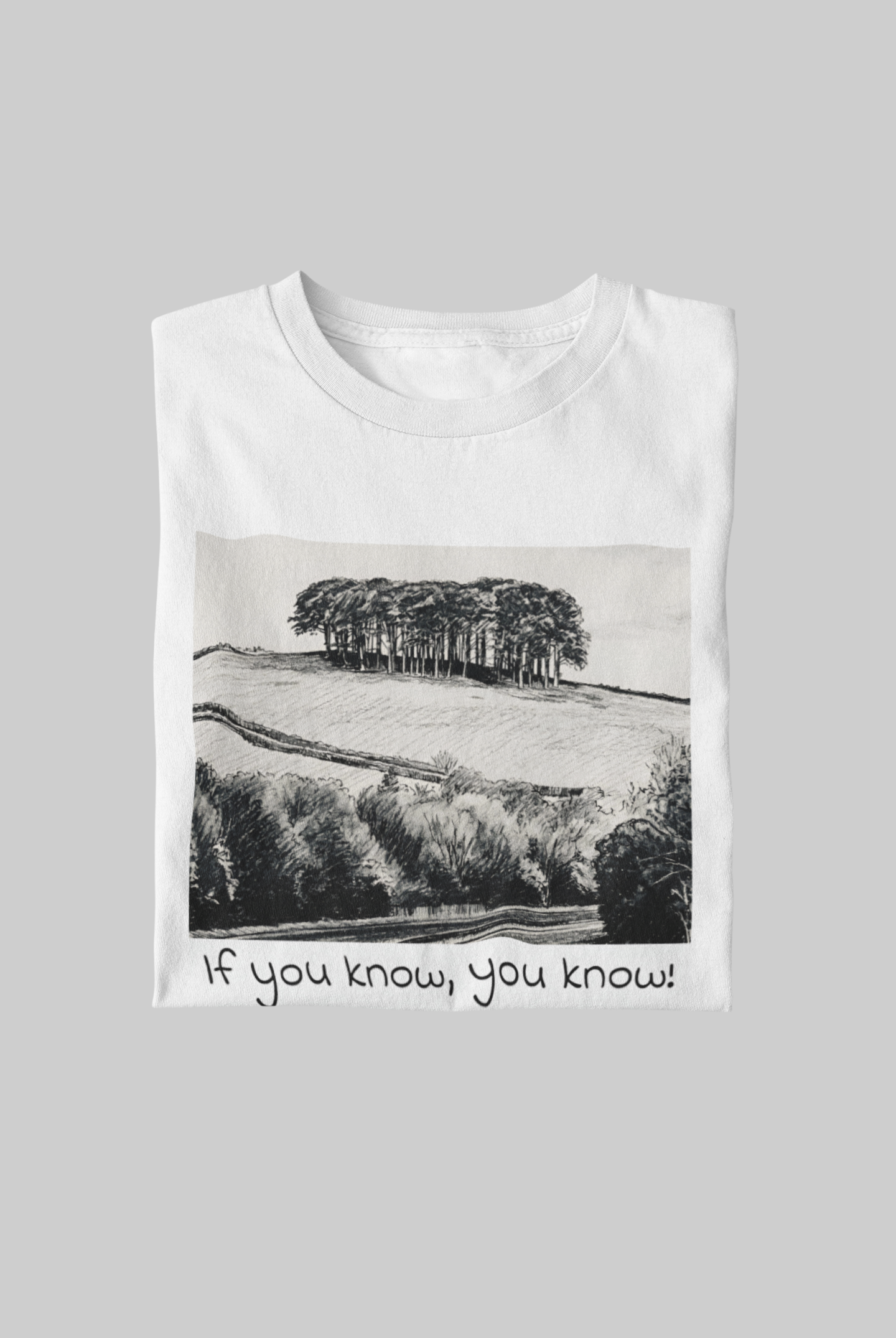 White Nearly There Trees Cornwall graphic t-shirt, minimalist landscape print