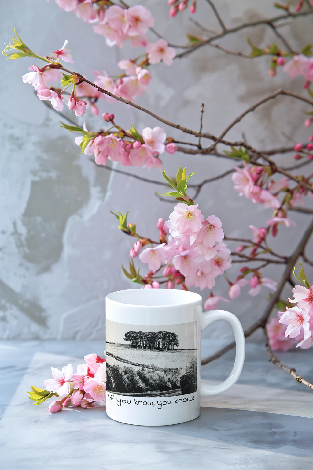 Nearly There Trees Cornwall ceramic mug 11oz – minimalist line drawing illustration