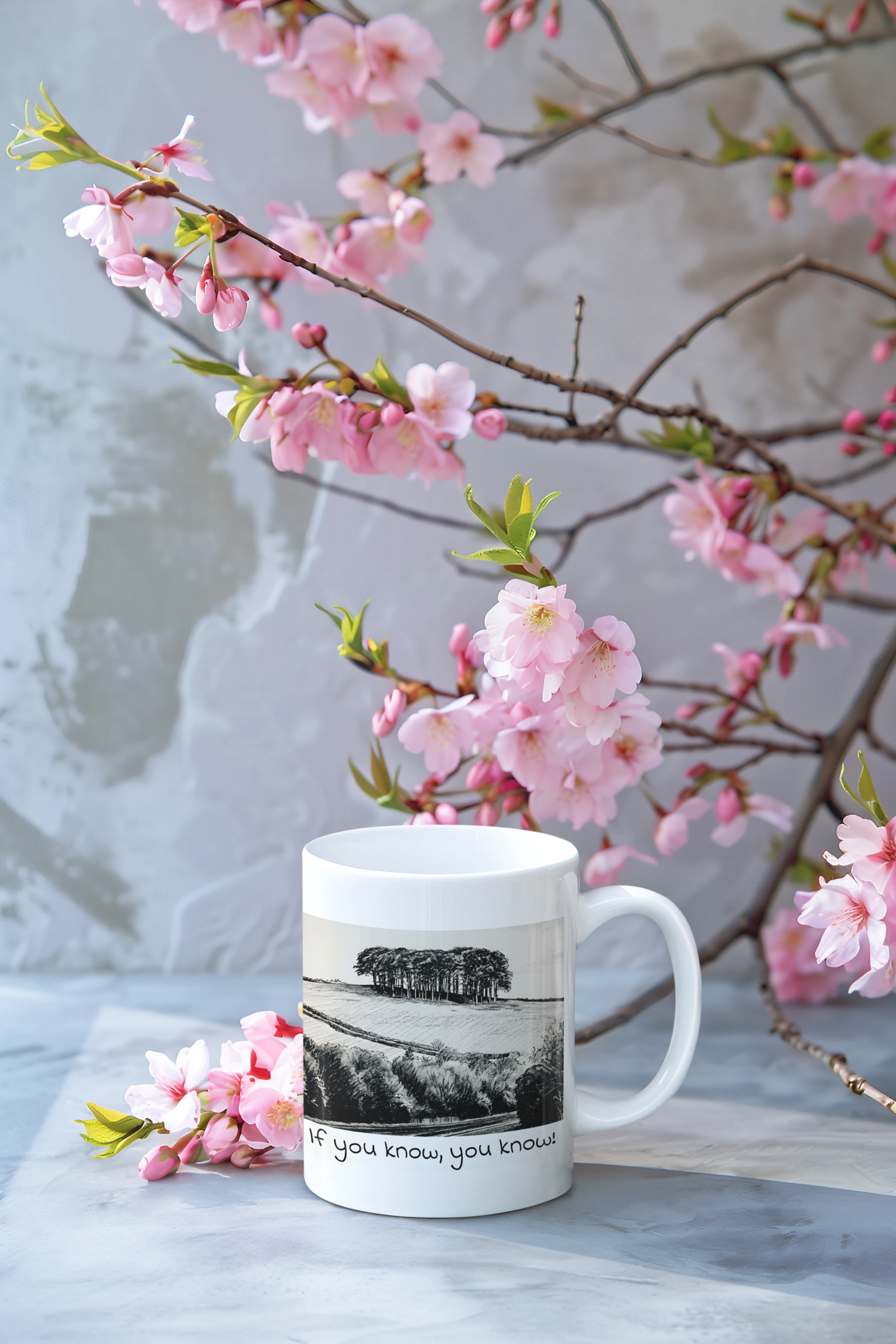 Nearly There Trees Cornwall ceramic mug 11oz – minimalist line drawing illustration